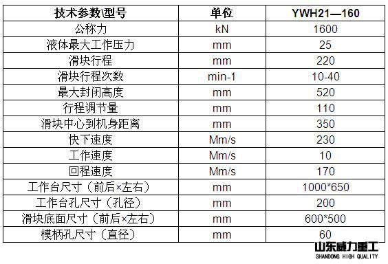 160吨液压冲床参数